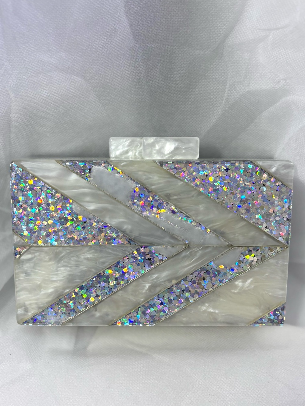 Like Dreams Sequins Glitter Silver Evening Clutch.